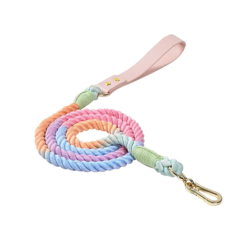 Adjustable Rainbow Traction Rope Collar for Dogs