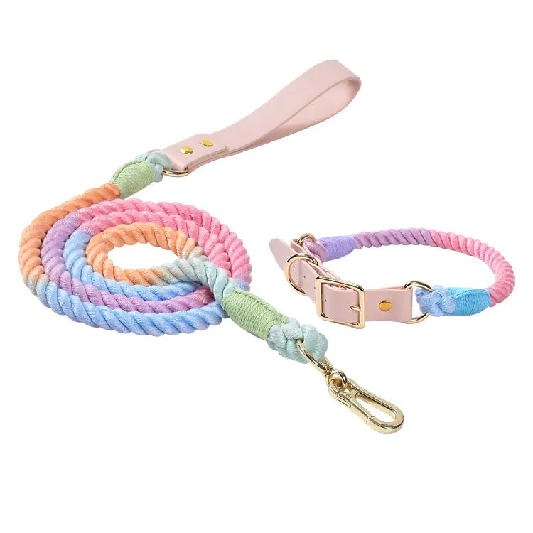 Adjustable Rainbow Traction Rope Collar for Dogs