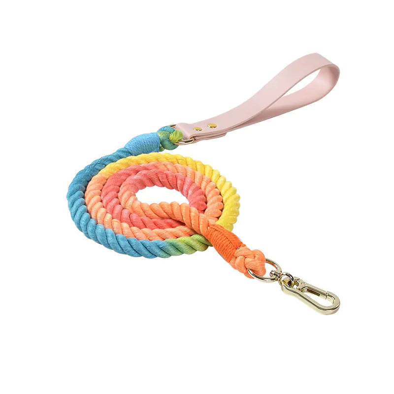 Adjustable Rainbow Traction Rope Collar for Dogs