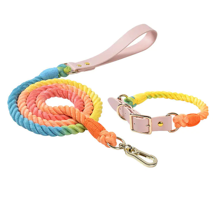 Adjustable Rainbow Traction Rope Collar for Dogs