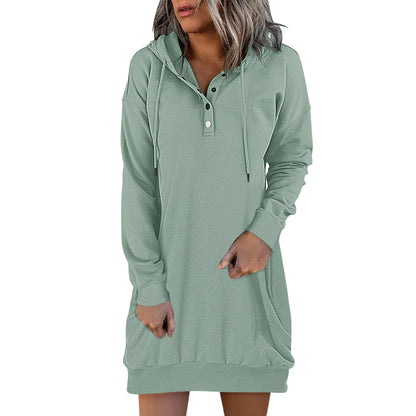 Women's Solid Hooded Drawstring Sweater - New Fashion