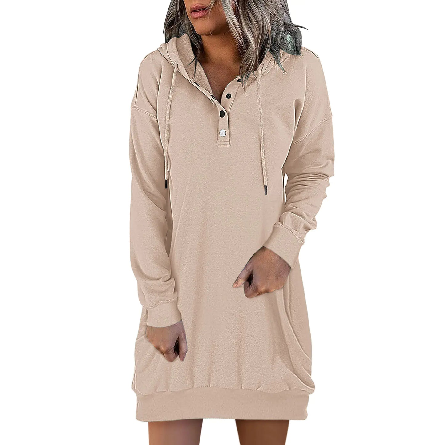 Women's Solid Hooded Drawstring Sweater - New Fashion