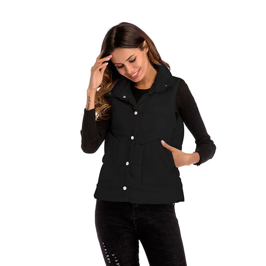 Cotton Vest with Single-Breasted Loose Design