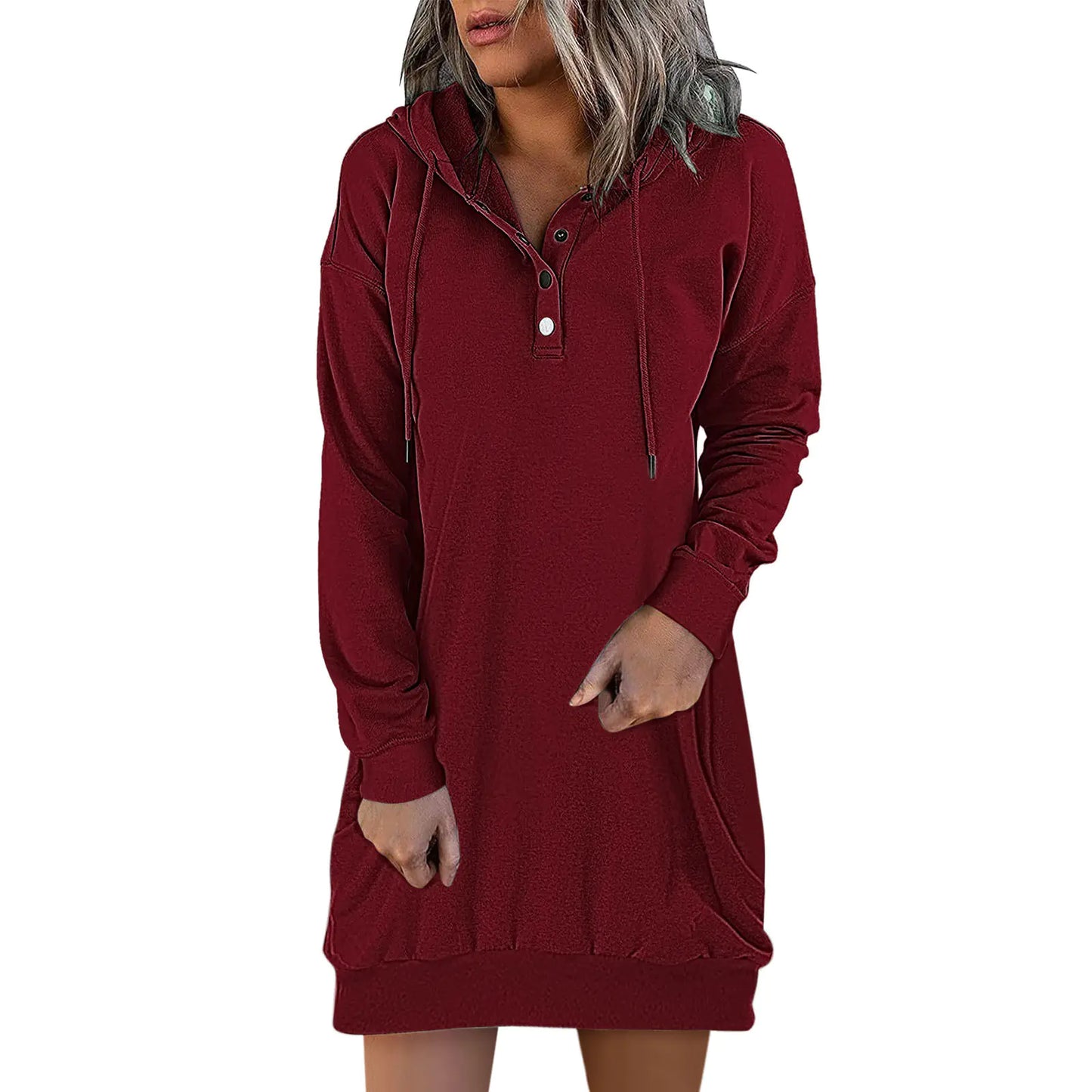 Women's Solid Hooded Drawstring Sweater - New Fashion