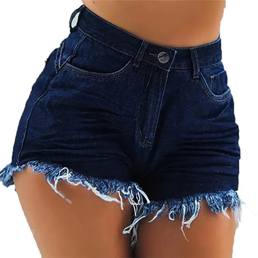 Mid-Waist Ripped Fringed Denim Shorts for Women