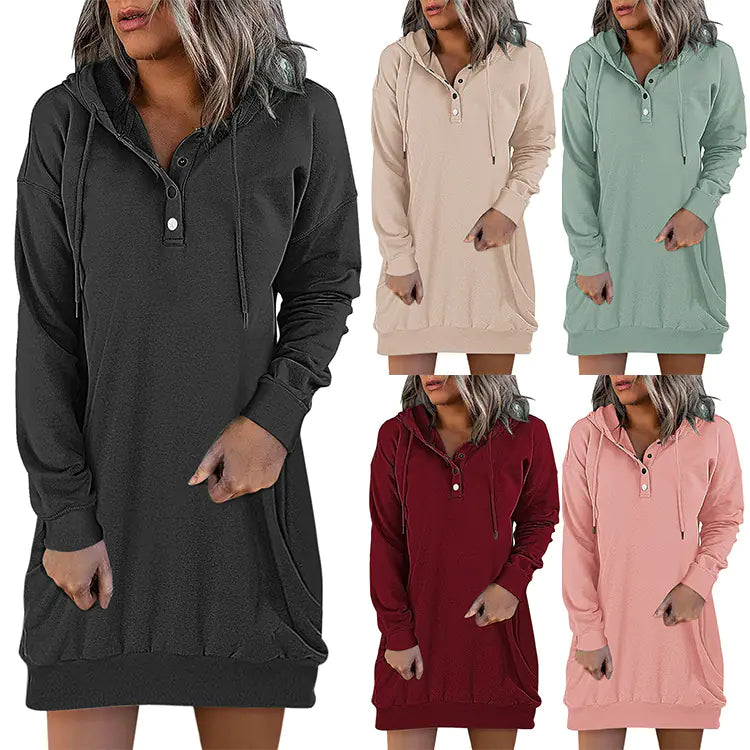 Women's Solid Hooded Drawstring Sweater - New Fashion