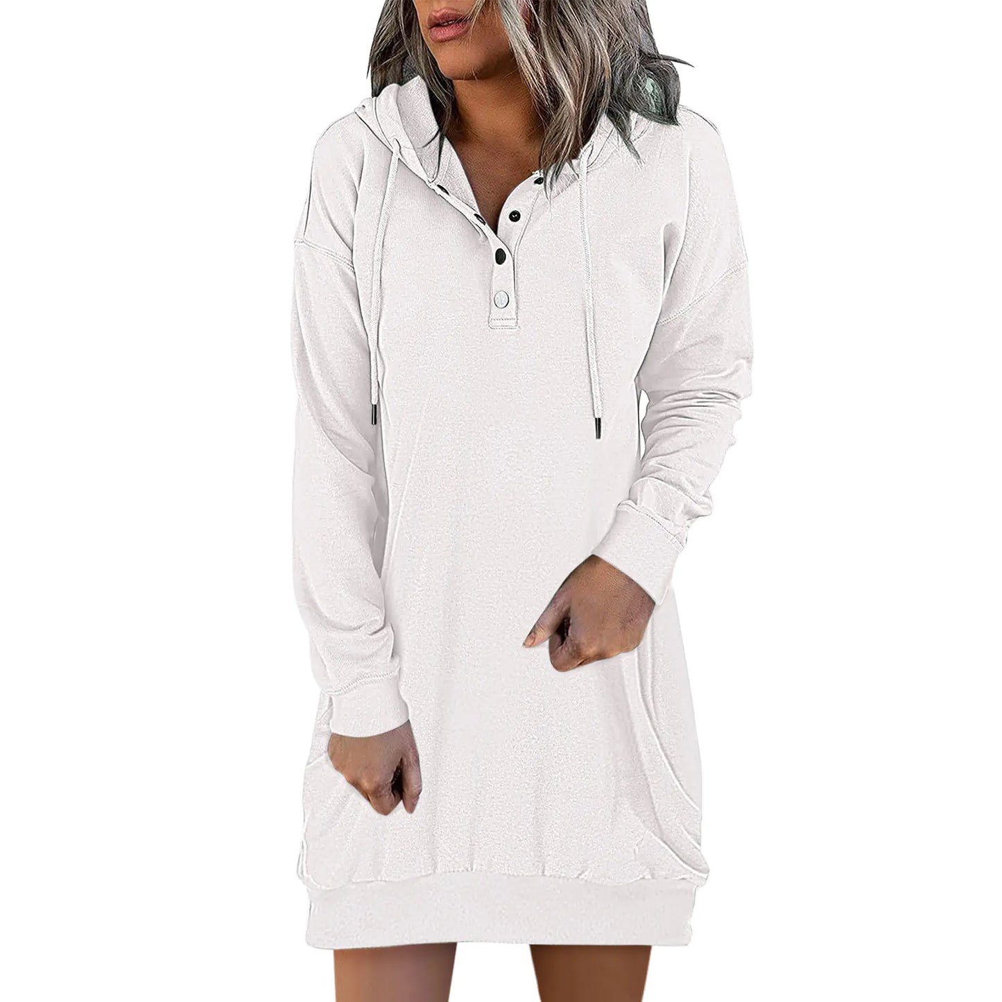 Women's Solid Hooded Drawstring Sweater - New Fashion